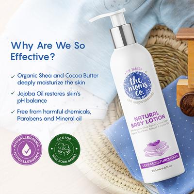 The Moms Co. Natural Baby Lotion with Organic Shea Butter Cocoa Butter, Organic Rice Bran, Apricot and Jojoba Oils 200ml - Creams, Lotions & Oils