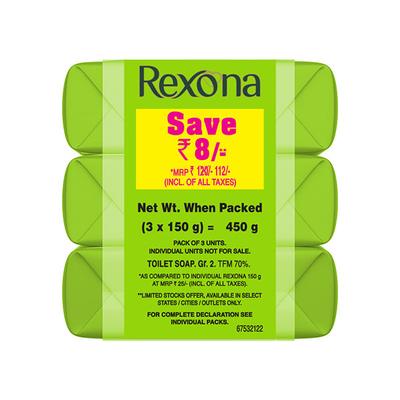 Rexona Coconut and Olive Oil Soap (Pack of 3) 450 gm - Soaps