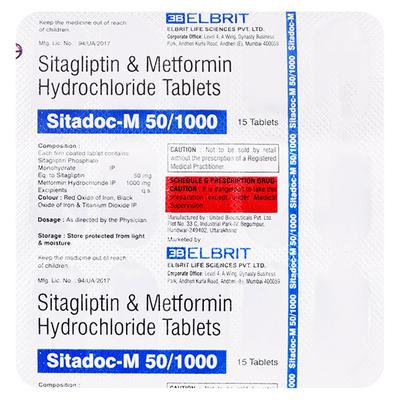SITADOC M 50/1000 Tablet 15's - Diabetes-Ant