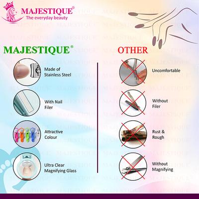 Majestique Nail Clipper With Magnifying Glass, Sharp Smooth Edge Nails Cutter - Multicolor 1's - Manicure & Pedicure Kits