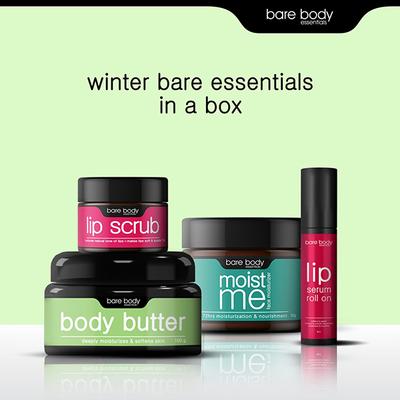 Bare Body Essentials Winter Essentials Combo - Lip Scrub 15g, Lip Serum 8ml, Body Butter 100g & Moist me 50g 1's - Lip Scrubs