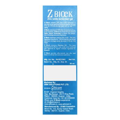 Z BLOCK UVB SPF 50+ PA+++ Sunscreen Gel 50ml - Sunscreen Preparations-Oth