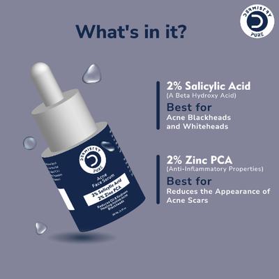 Dermistry Pure Acne 2% Salicylic Acid 2% Zinc PCA Face Serum 30 ml - Face Serum