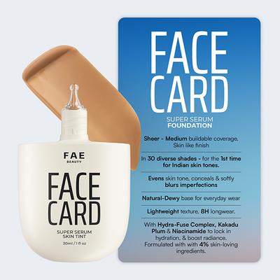 FAE Beauty Face Card Serum Skin Tint- Skin-like Foundation, Shade - 95O - Warm Olive 30 ml - Foundation