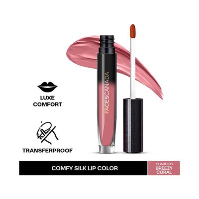 Faces Canada Comfy Silk Liquid Lip Color with Mulberry Oil & Vitamin E Breezy Coral03 3ml - Liquid Lipsticks