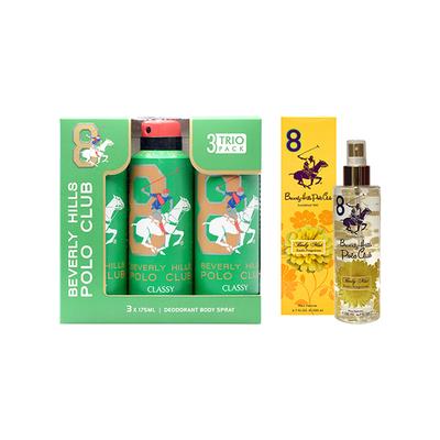 Beverly Hills Polo Club Classy Men Deo No.8 Trio Pack + EXOTIC FRAGRANCE NO.8 Women Body Mist Set 1's - Deodorants/Roll-Ons