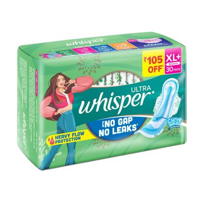 Whisper Ultra Hygiene + Comfort with Soft Wings Sanitary Pads (XL+) 30's - Sanitary Napkins