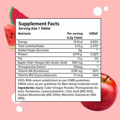 Plix Original Apple Cider Vinegar Effervescent Tablet - Juicy Watermelon (Pack of 4 x 15's) 1's - Apple Cider Vinegar - Acv