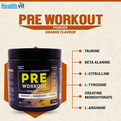 Healthvit Fitness Pre-Workout Explosive Energy Advance Formula Powder (Orange Flavour) 300 gm - General Health
