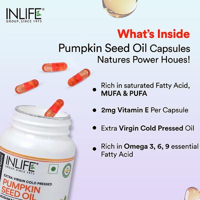 INLIFE Extra Virgin Cold Pressed Pumpkin Seed Oil 320mg Veg Capsules 60's - Omega Fish Oil Fatty Acids