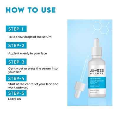 Jovees Herbal 12% Niacinamide Glowing Skin Serum with Hyaluronic Acid, Squalane and Saffron 30 ml - Face Gels