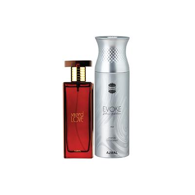 Ajmal Sacred Love EDP Floral Musky Perfume And Evoke Silver Edition Him Deodorant Spicy Floral Fragrance 250 ml - Perfumes (Edt/Edp)