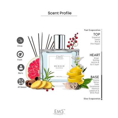 EM5 Memoir Unisex Perfume - Eau De Parfum Spray for Men & Women, Fresh Citrus Woody 50 ml - Men Perfumes (Edt/Edp)