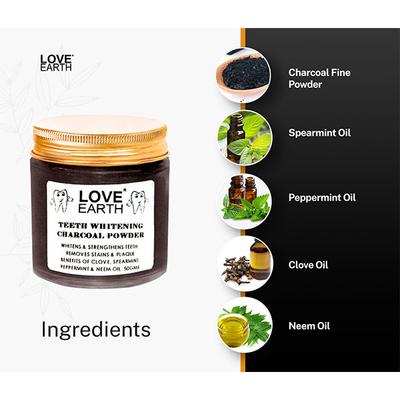 Love Earth Charcoal Teeth Whitening Powder With Peppermint & Neem Oil 50 gm - Tooth Powder