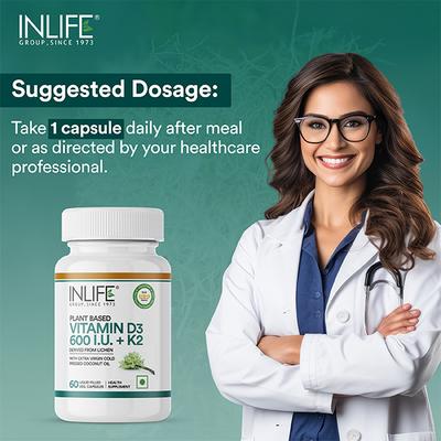 Inlife Vitamin D3 600 IU + K2 Vegan Liquid Capsule 60's - Multi-Vitamins
