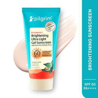Pilgrim 5% Vitamin C Brightening Ultra Light Gel Sunscreen SPF 60 PA+++ with Australian Kakadu Plum 45 ml - Face Sunscreen