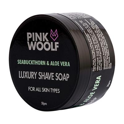 Pink Woolf Luxury Shaving Soap - Seabuckthorn & Aloe Vera 50 gm (Box) - Shaving Creams