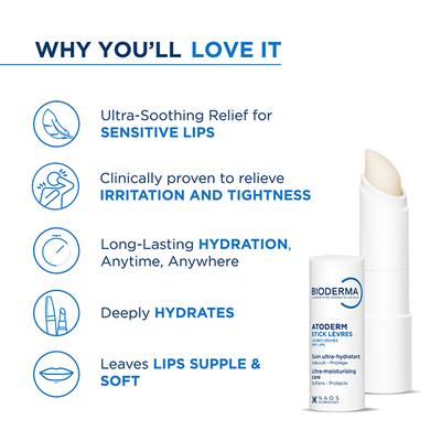 Bioderma Atoderm Stick Levres Ultra Hydrating Lip Balm for Dry Chapped Lips 4 g - Lip Balms