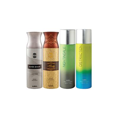 Ajmal 1 Silver Shade Homme, 1 Wisal Dhahab, 1 Nightingale And 1 Distraction Deodorants Pack of 4 200 ml - Deodorants/Roll-Ons