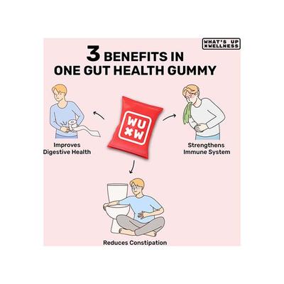 Whats Up Wellness Gut Health Gummies, Pre and Pro Biotic Patented Strain No Added Sugar 30 Days, 30 Gummies 1's - Digestive Health