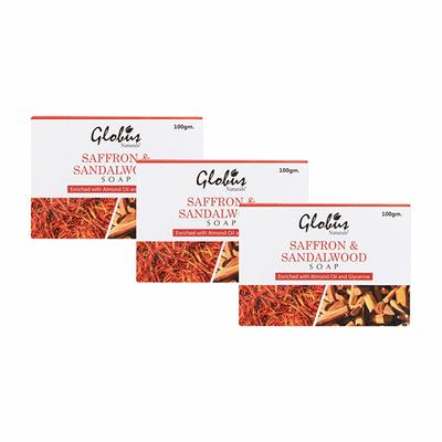 Globus Naturals Saffron & Sandalwood Soap (Pack Of 3) 300 gm - Soaps