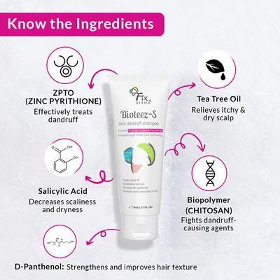 Fixderma Bioteez-S Anti Dandruff Shampoo - Flaky Scalp Condition, Relieves Itchy & Dry Scalp, Sulphate & Paraben Free 75ml - Dry Shampoos & Conditioners