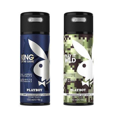 Playboy King + Wild Deo New Combo Set - Pack of 2 Mens 300 ml - Men Deodorants/Roll-Ons