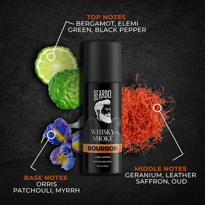 Beardo Whisky Smoke 120 Ml and Bourbon 150 Ml Body Spray Long Lasting Deo Sprays Combo - For Men 1's - Men Deodorants/Roll-Ons