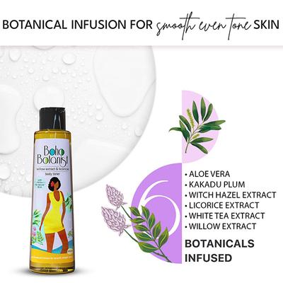 Boho Botanist Body Toner - Willow Bark Licorice AHA BHA, Prevents Strawberry Skin Ingrown Hair 200 ml - Scrubs & Exfoliants