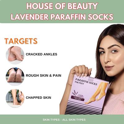 House of Beauty Lavender Paraffin Foot Socks Reusable For Home Pedicure For Smooth Feet (1Pair) 1's - Foot Creams & Lotions