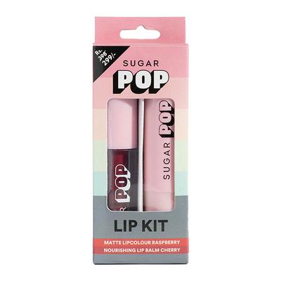 SUGAR POP Matte Lipcolour - 04 Raspberry + Nourishing Lip Balm - 02 Cherry Lip Kit 10 gm - Lipsticks