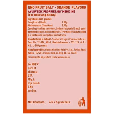 Eno Fruit Salt Powder - Orange Flavour (Pack of 6 x 5 gm) 1 s - Acidity