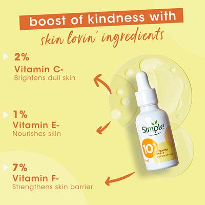 Simple Booster Serum 10 Percent Vitamin C+E+F for Youthful Glowing Skin 15 ml - Face Serum