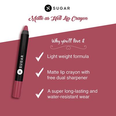 SUGAR Cosmetics Matte As Hell Crayon Lipstick - 28 Honey Rider (Deep Peach Pink) 2.8 gm - Lip Crayons