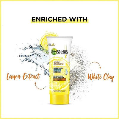 Garnier Bright Complete Brightening Duo Action Face Wash - Lemon Extract + White Clay 100 gm - Face Wash & Cleansers