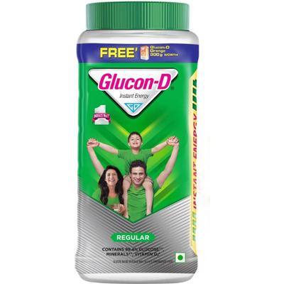 Glucon-D Instant Energy Powder - Regular (Jar) 1 kg (Free Glucon D Orange 300 g) - Energy Drinks