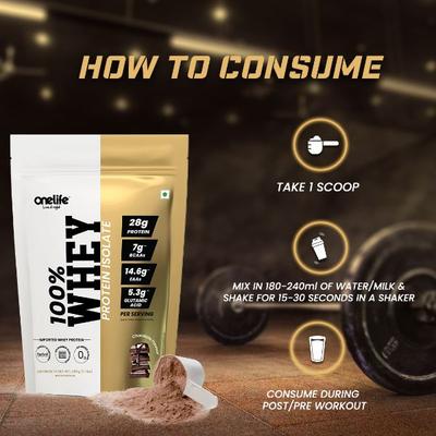 Onelife 100% Whey Protein Isolate Powder - Chocolate (Pouch) 500 gm - Workout Essentials