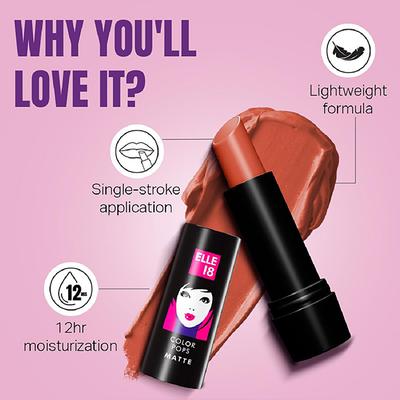 Elle 18 Color Pop Matte Lip Color, C27, Peach Impact 4.3 gm - Lipsticks