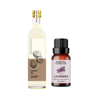 Essentia Extracts Combo of Lavender Essential Oil & Extra Virgin Coconut Oill, 115ML (15ML +100ML) 2's - Massage Oils