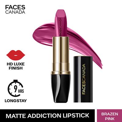 Faces Canada Matte Addiction Lipstick Luxurious Comfort HD Finish with Mulberry Oil & Shea Butter Brazen Pink 01 3.7gm - Lipsticks