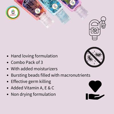 Bloomsberry Hand Sanitizer Combo Pack (Winter Glow Sanitizer 30 ml + Bubble Kiss + Lavendar Sunshine Sanitizer 30 ml) - Hand Sanitizer