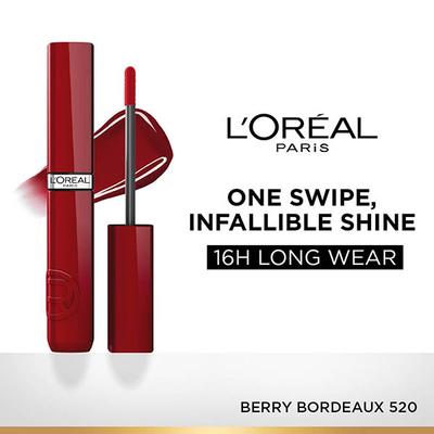 Loreal Paris Infallible Laque Resistance Lacquer-Like Shine, 16H Longwear, 520 Berry Bordeaux 4 ml - Liquid Lipsticks