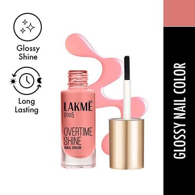 Lakme 9To5 Primer + Gloss Nail Colour Peach Blossom 6 Ml - Nail Polish