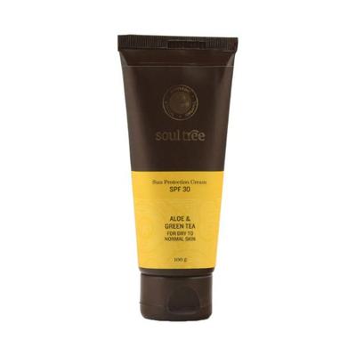 SoulTree Sun Protection Cream with Aloe & Green Tea - SPF 30 100 gm - Face Sunscreen
