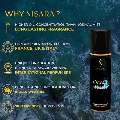 Nisara Ocean Rush Long Lasting Aromatic Fougere Fragrance Body Mist Spray Perfume for Men 200 ml - Hair Sprays & Mists