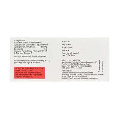 Azax 250mg Tablet 6'S - Bacterial Infections-Mac