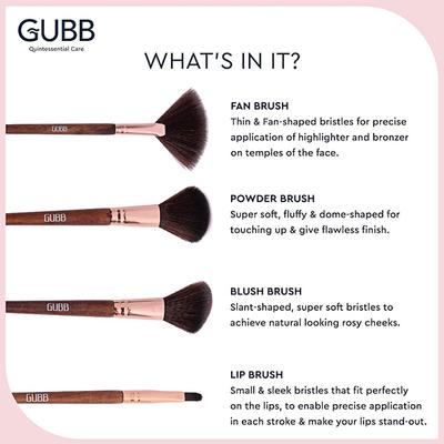 Gubb Pro Glam Kit Set Of 8 (Fan, Blush, Powder, Foundation, Eyeliner, Eyeshadow, Lip & Buffer) 1's - Face Brush