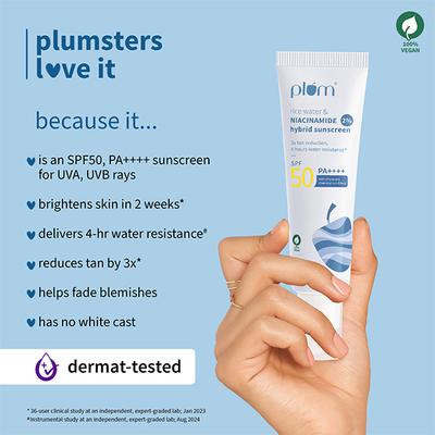 Plum 2% Niacinamide & Rice Water Hybrid Face Sunscreen With Spf 50 Pa+++ 50 gm - Face Sunscreen