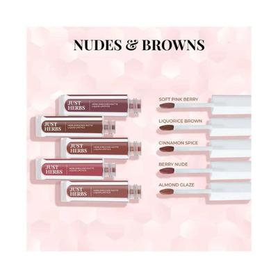Just Herbs Ayurvedic Liquid Lipstick Kit Set of 5 with Long Lasting, Hydrating, Nude Browns 10ml - Liquid Lipsticks