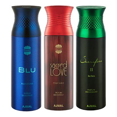 Ajmal Blu Raindrops Sacrifice II Deodorant Spray (Pack of 3) 200 ml - Perfumes (Edt/Edp)